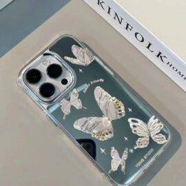 SILVER REFLECTIVE BUTTERFLY CASE Basic Protection PHONE CASES