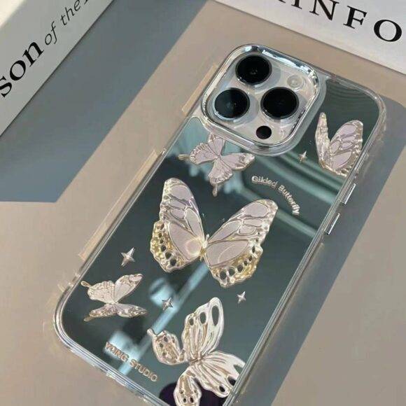 SILVER REFLECTIVE BUTTERFLY CASE Basic Protection PHONE CASES 3