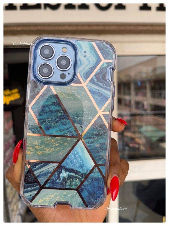 BLUE GEOMETRIC 3IN1 MARBLE CASE Armor Case PHONE CASES 4