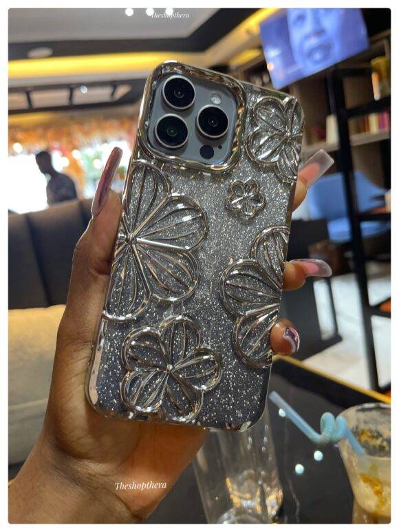 SILVER GLITTER FLOWER CASE electroplated case PHONE CASES 3