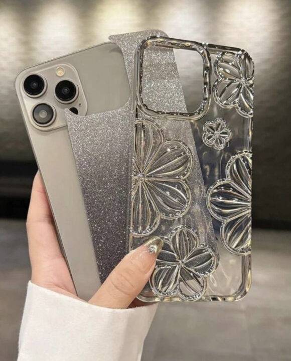 SILVER GLITTER FLOWER CASE electroplated case PHONE CASES 9