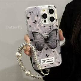 BLACK SWIRL BUTTERFLY PRINT WITH POPSOCKET AND CHARM CASE Phone charm PHONE CASES