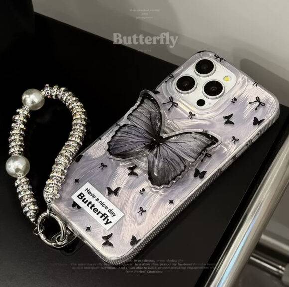 BLACK SWIRL BUTTERFLY PRINT WITH POPULAR AND CHARM CASE Phone charm PHONE CASES 12