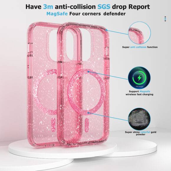 PINK GLITTER TRANSPARENT MAGSAFE CASE Fancy Case PHONE CASES 2