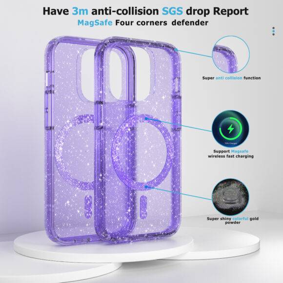 PURPLE GLITTER TRANSPARENT MAGSAFE CASE Fancy Case PHONE CASES 5