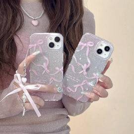 PINK GLITTER BOW CHARM CASE Fancy Case PHONE CASES 2