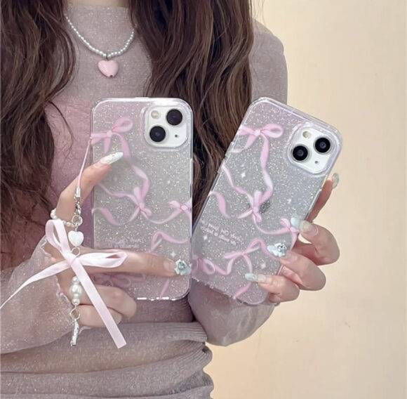 PINK GLITTER BOW CHARM CASE Fancy Case PHONE CASES 3