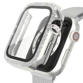 SILVER DOUBLE ROW STONED IWATCH PROTECTOR WATCH PROTECTOR IWATCH