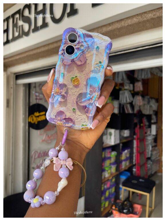 PURPLE WIGGLY FLOWER IMD WITH CHARM CASE Camera protector case PHONE CASES 5