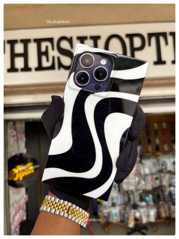 BLACK WHITE SWIRL SQUARE CASE Black and white case PHONE CASES 5