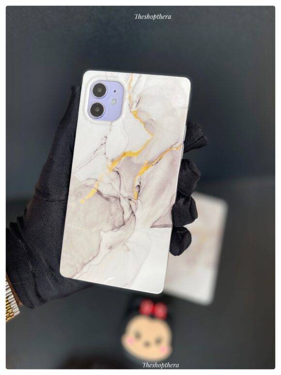 WHITE GREY SQUARE MARBLE CASE Black and white case PHONE CASES 4