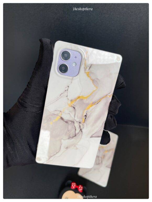 WHITE GREY SQUARE MARBLE CASE Black and white case PHONE CASES 3