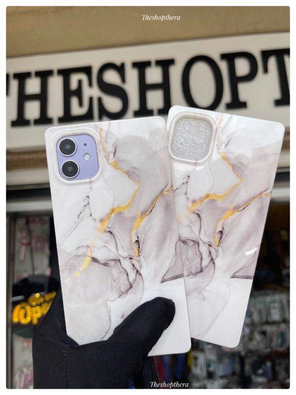 WHITE GREY SQUARE MARBLE CASE Black and white case PHONE CASES 7