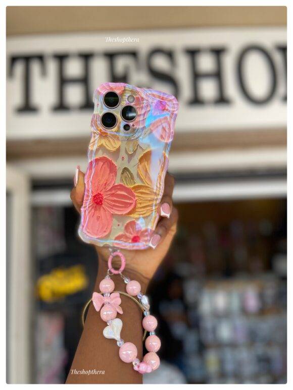 PINK WIGGLY FLOWER IMD WITH CHARM CASE Camera protector case PHONE CASES 15