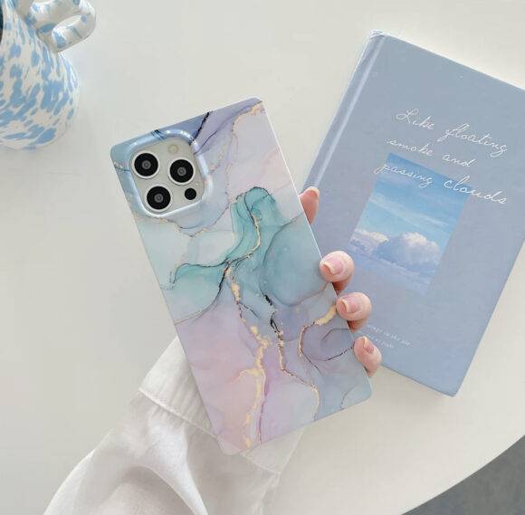 BLUE PINK GOLD SQUARE MARBLE CASE Blue case PHONE CASES 3