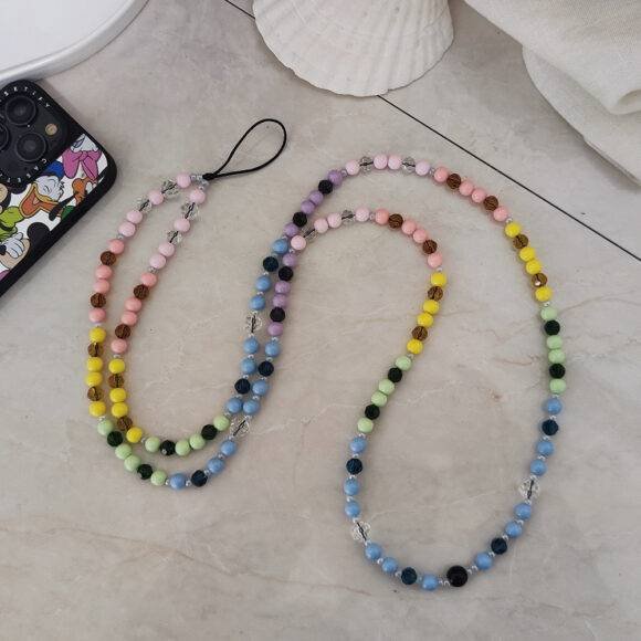 MULTICOLOUR BEAD LONG PHONE CHARM