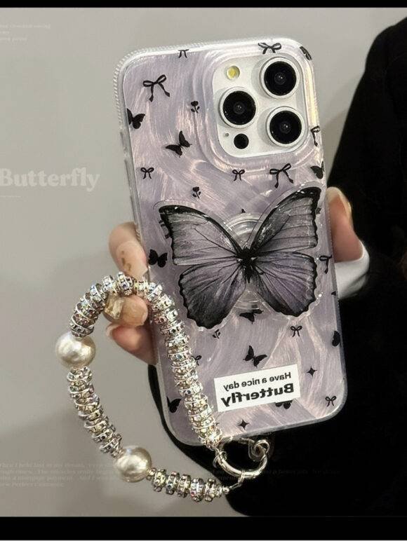 BLACK SWIRL BUTTERFLY PRINT POPSOCKET AND CHARM - Image 2
