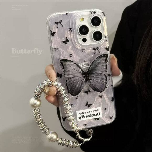 BLACK SWIRL BUTTERFLY PRINT POPSOCKET AND CHARM - Image 3