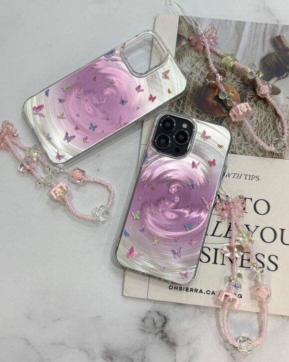 PINK BUTTERFLY SWIRL CASE WITH CHARM - Image 3