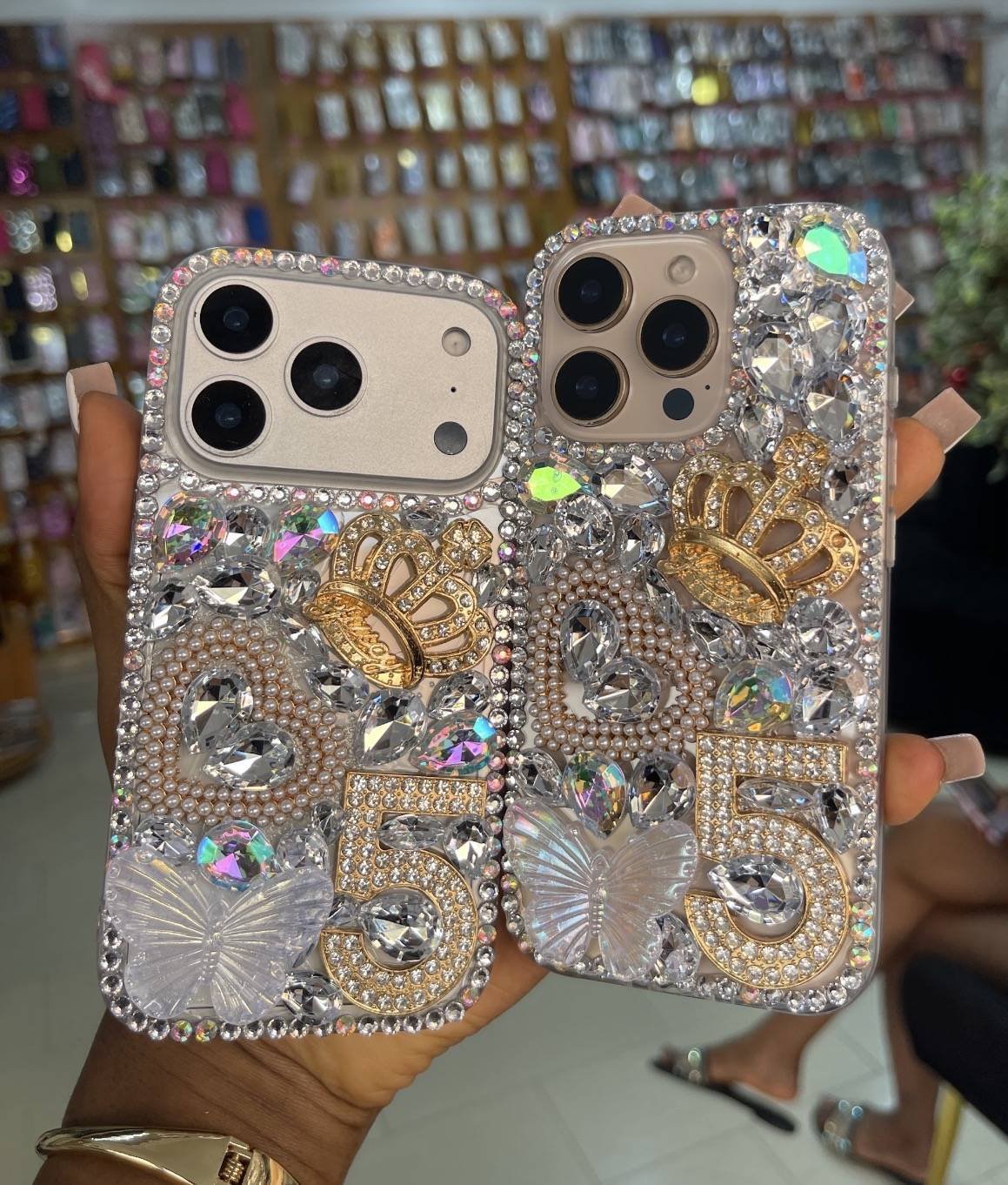 SILVER CROWN 5 BEADED RHINESTONE CASE