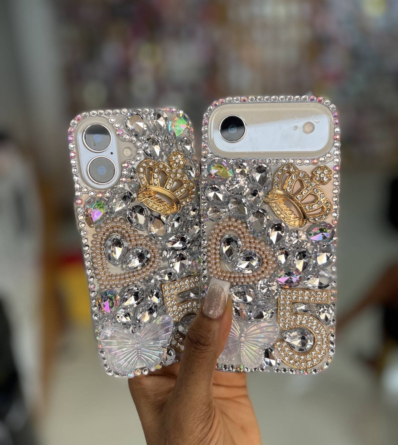 SILVER CROWN 5 BEADED RHINESTONE CASE - Image 3