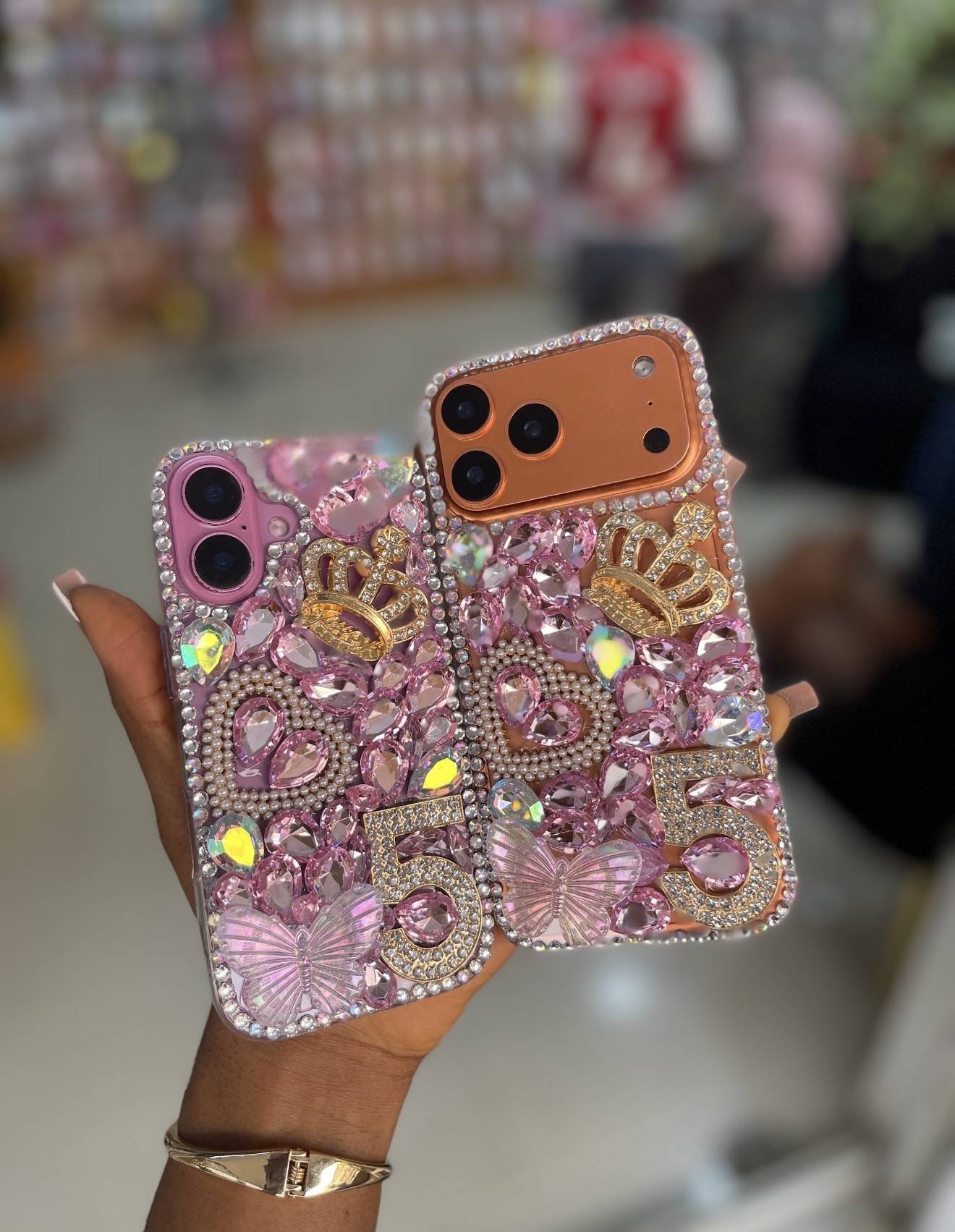 PINK CROWN 5 BEADED RHINESTONE CASE - Image 5