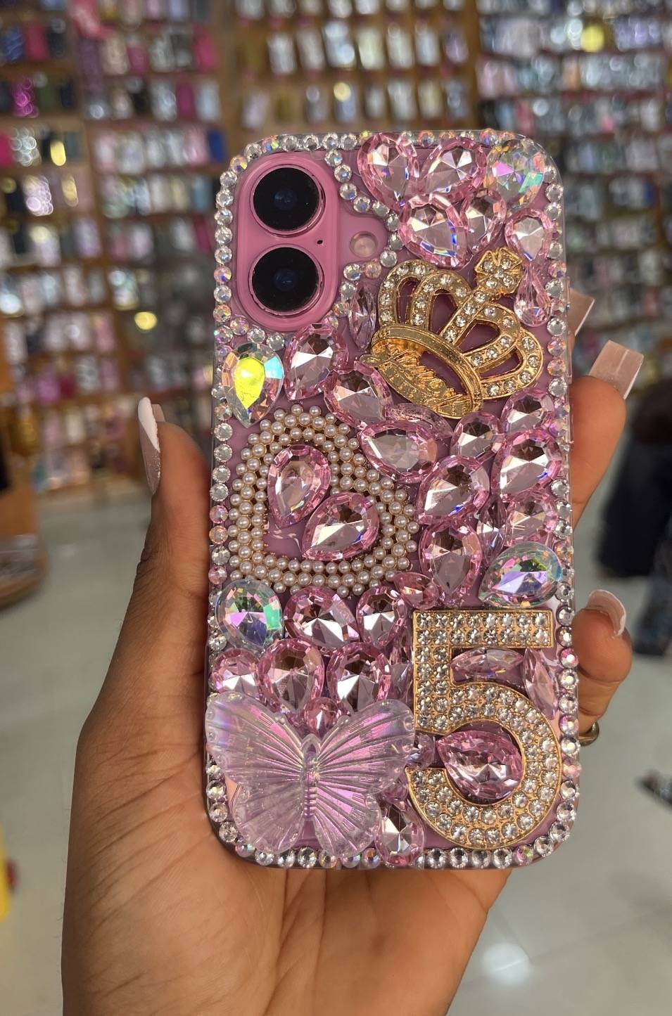 PINK CROWN 5 BEADED RHINESTONE CASE - Image 9