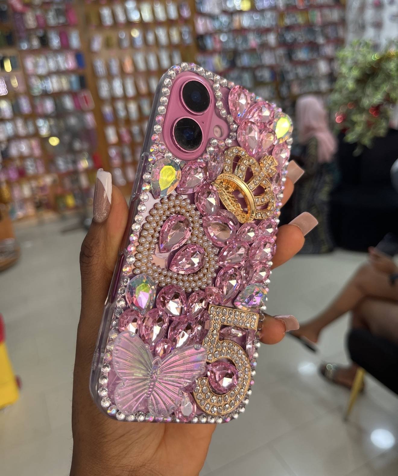 PINK CROWN 5 BEADED RHINESTONE CASE - Image 3