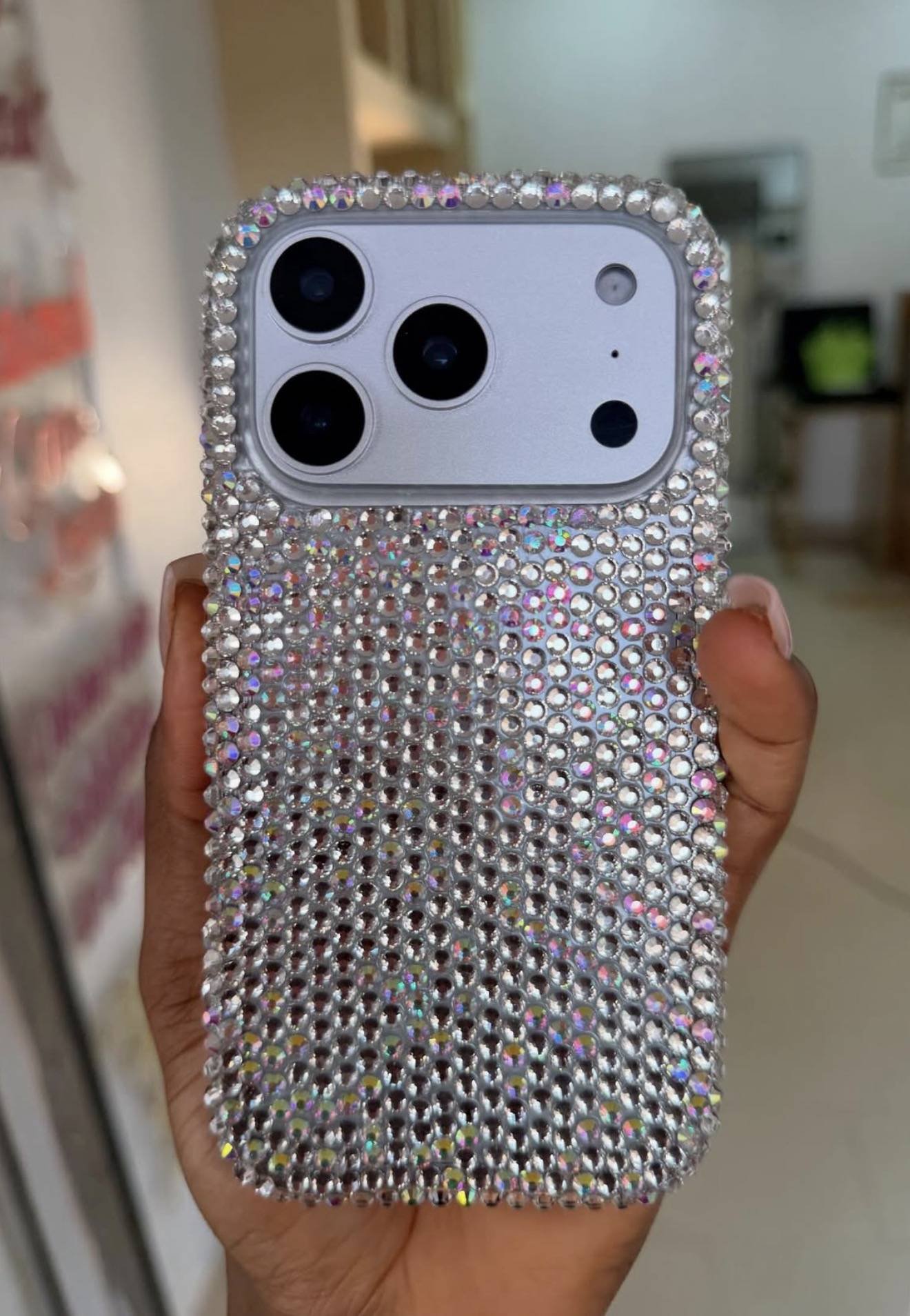 SILVER BLINGED STONED CASE