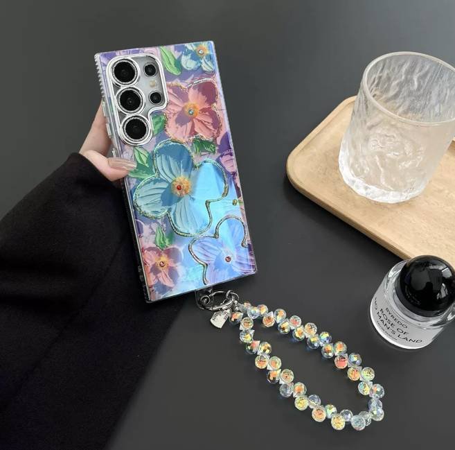PURPLE IMD FLOWER CAMERA WITH CHARM SAMSUNG CASE