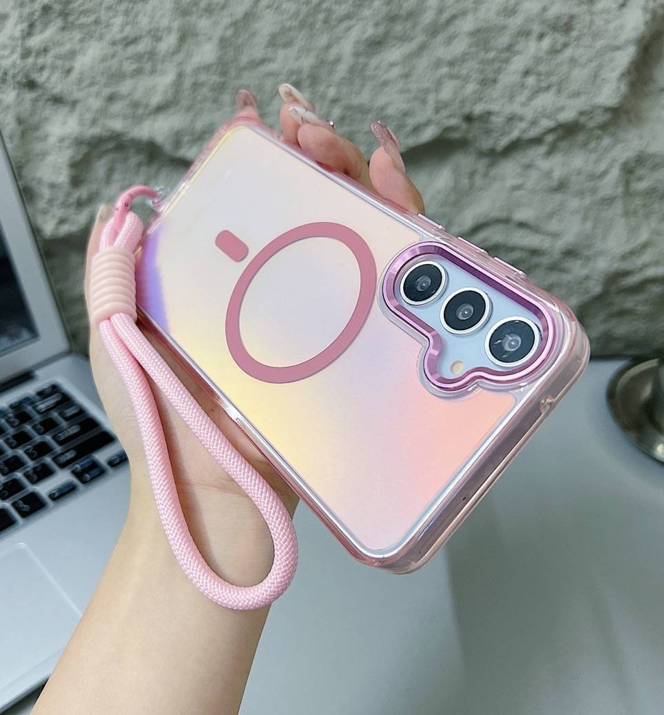 PINK HOLO MAGSAFE LANYARD SAMSUNG CASE