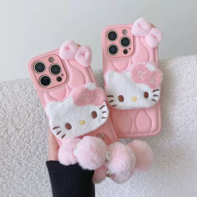 PINK KITTY FUR PADDED CASE WITH CHARM - Image 4