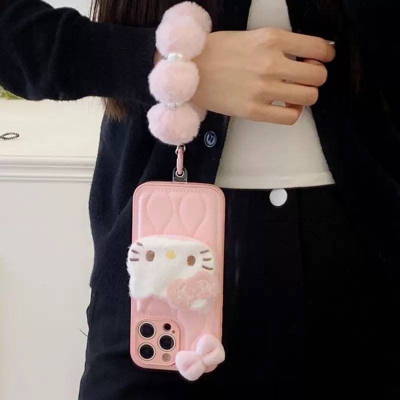 PINK KITTY FUR PADDED CASE WITH CHARM - Image 6