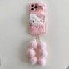 PINK KITTY FUR PADDED CASE WITH CHARM
