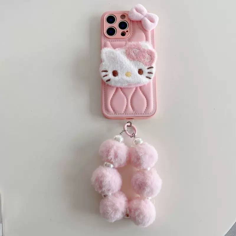 PINK KITTY FUR PADDED CASE WITH CHARM