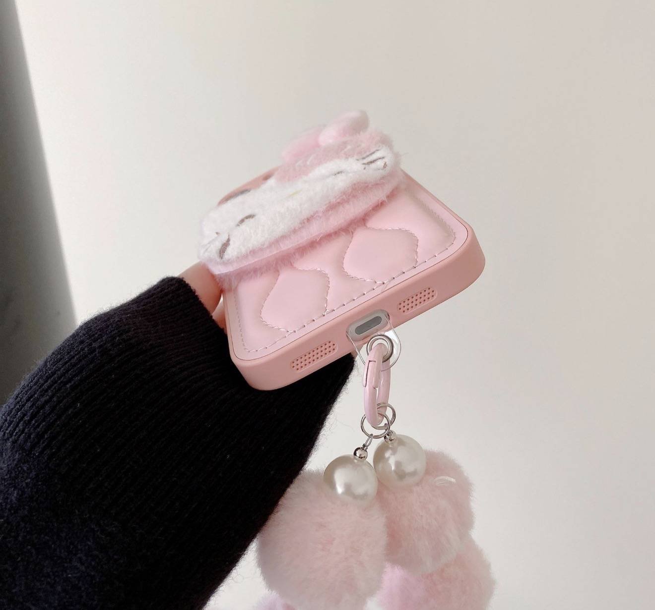 PINK KITTY FUR PADDED CASE WITH CHARM - Image 7