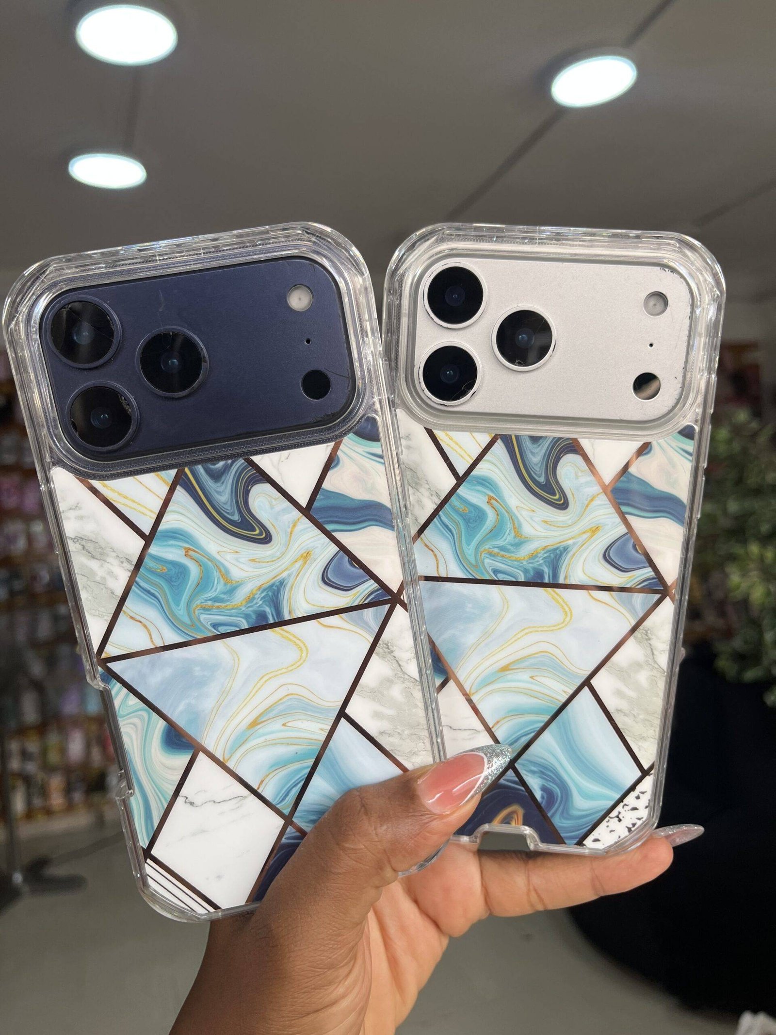 WHITE BLUE GEOMETRIC 3IN1 MARBLE