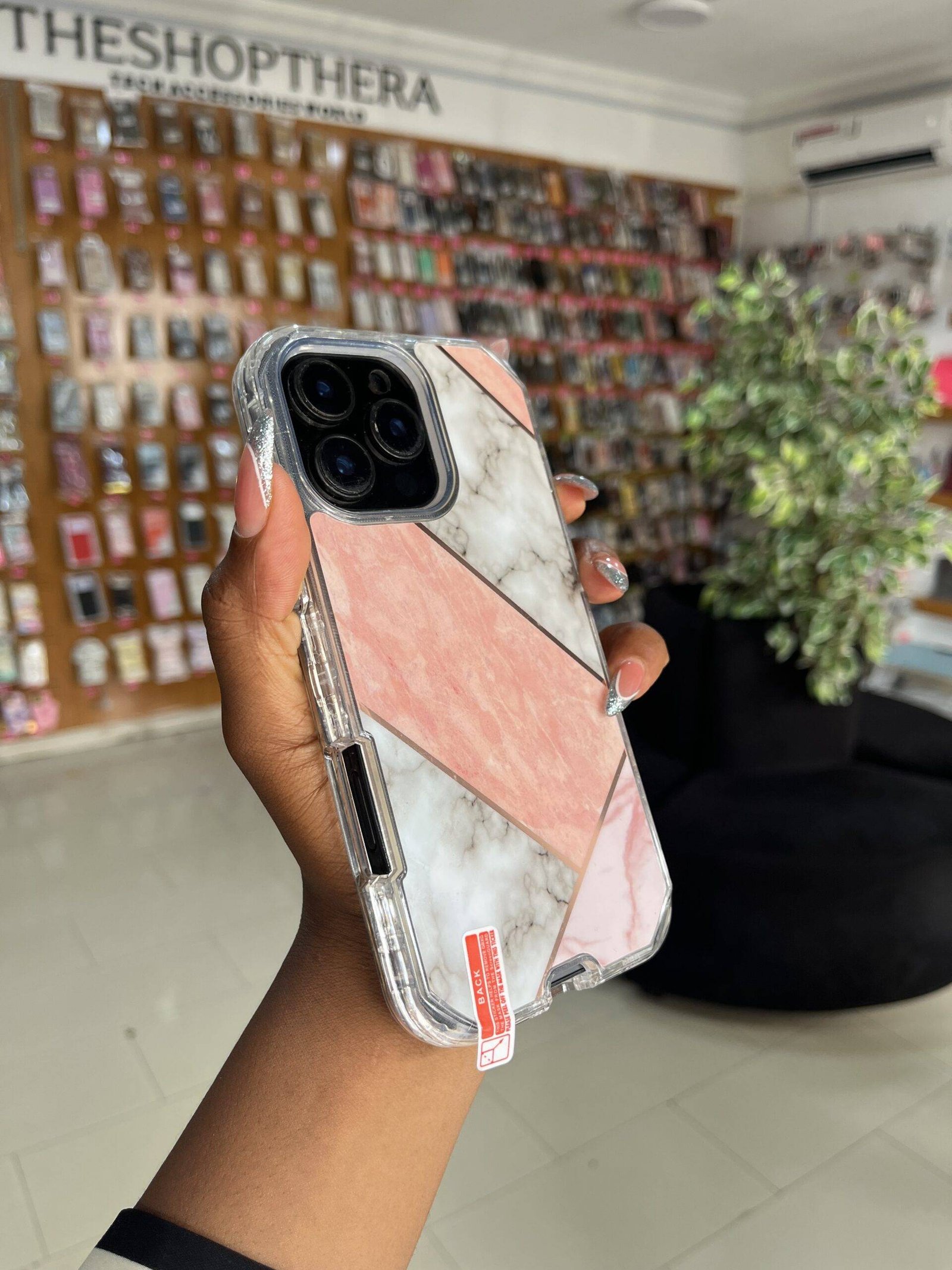 PINK GREY GEOMETRIC 3IN1 MARBLE CASE - Image 4