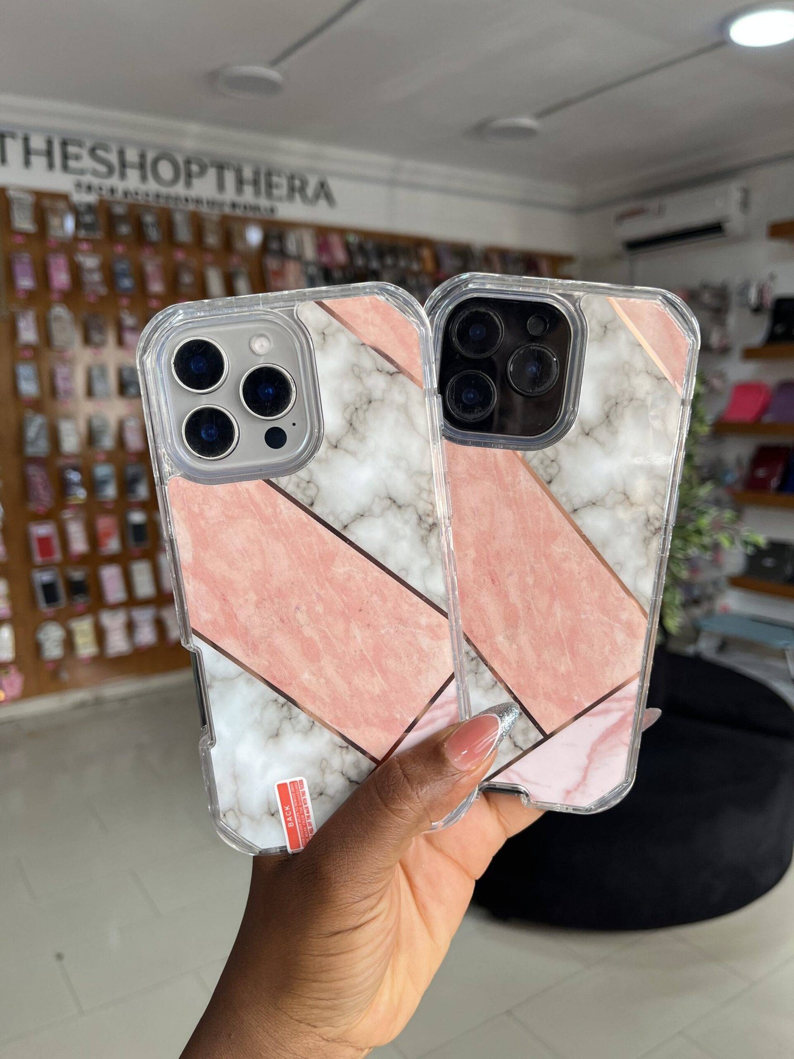 PINK GREY GEOMETRIC 3IN1 MARBLE CASE