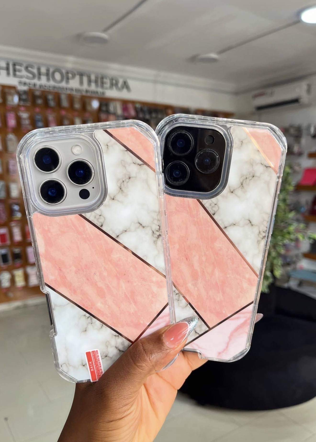 PINK GREY GEOMETRIC 3IN1 MARBLE CASE - Image 3