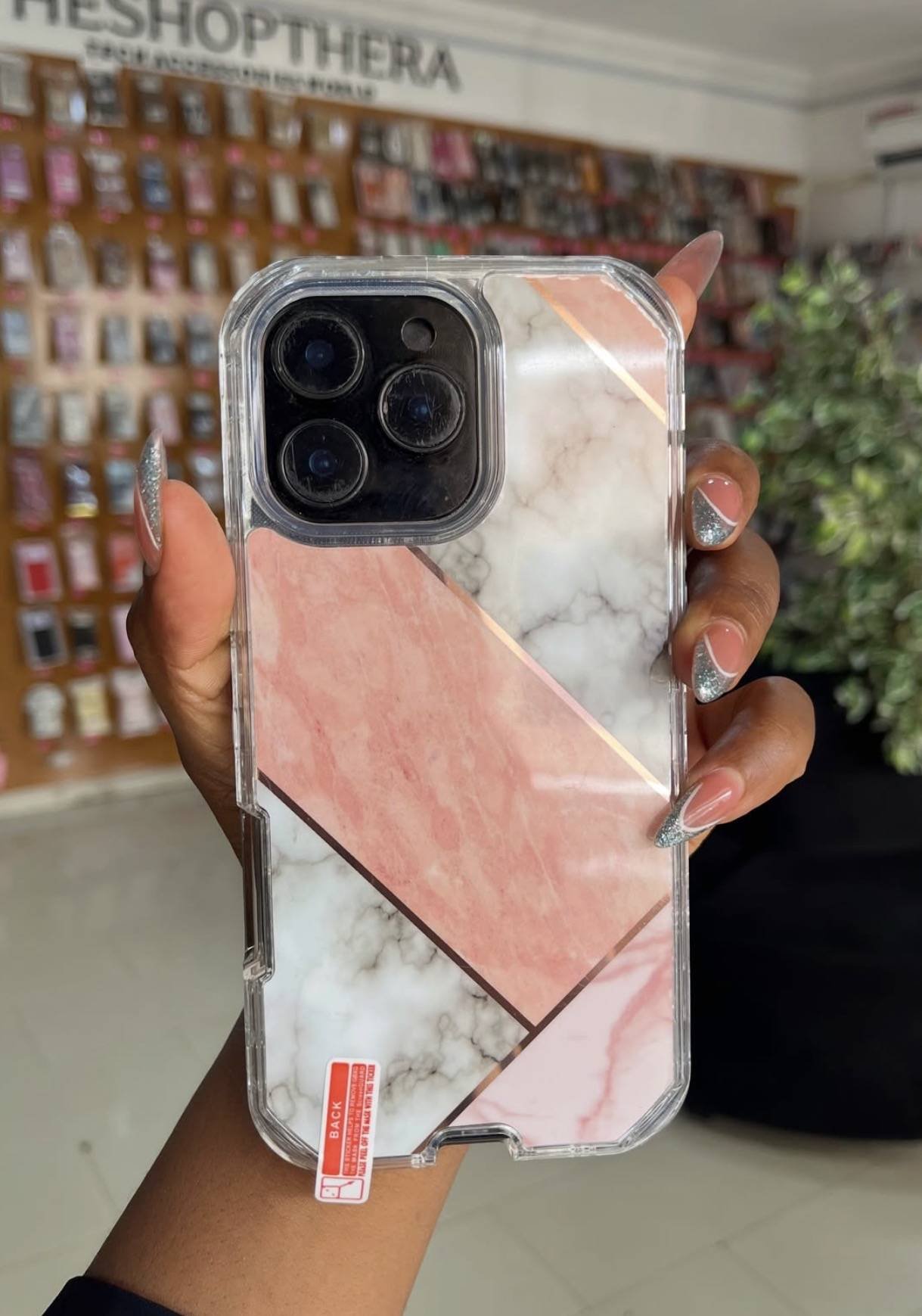 PINK GREY GEOMETRIC 3IN1 MARBLE CASE - Image 2